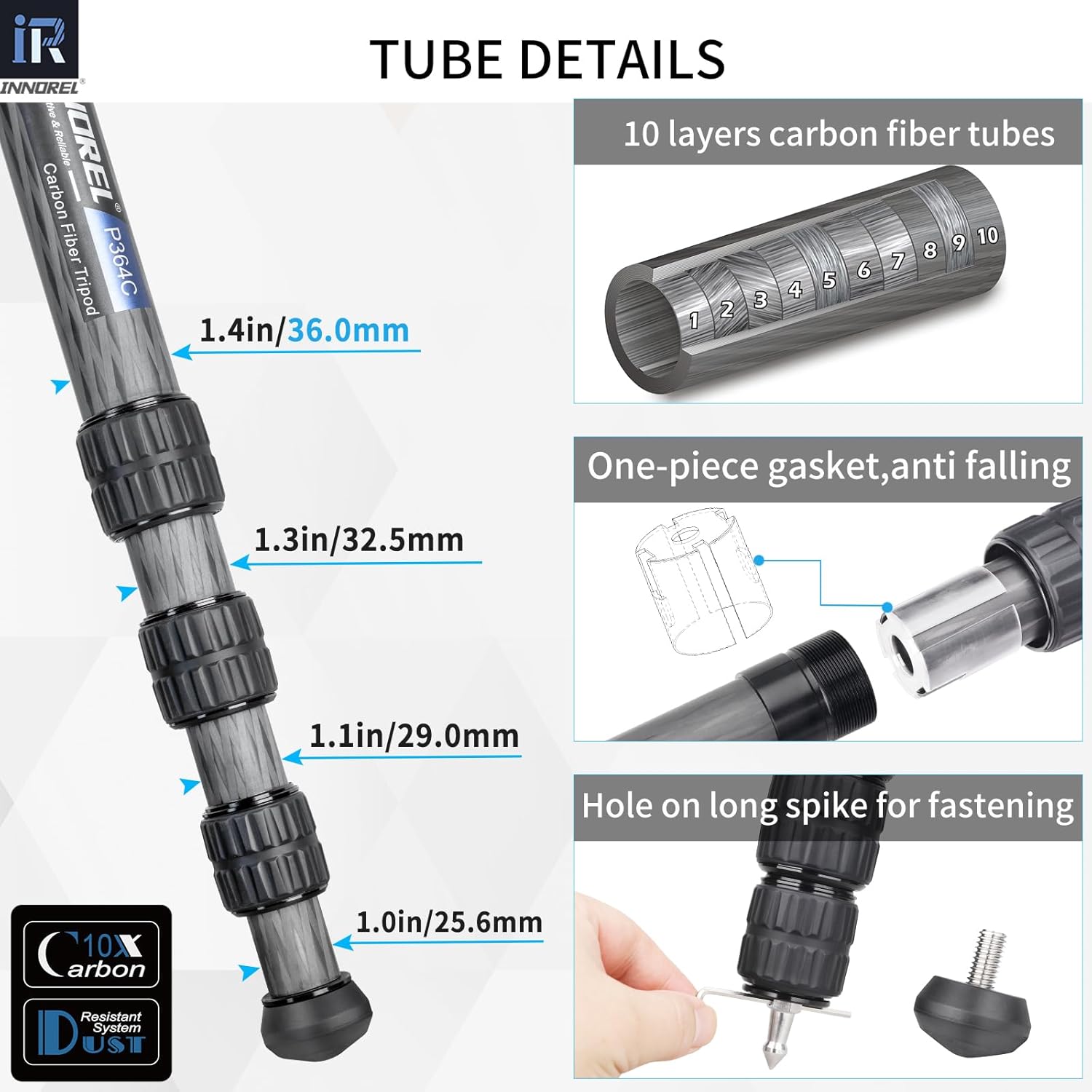 INNOREL Carbon Fiber Tripod for Hunting, 360° Large Ball Head(2.17"), with Arca Swiss Dovetail Mount, 70" Hevy Duty Stable Tripod for Photography and Outdoors, Max Load 77lb/35kg, P364C