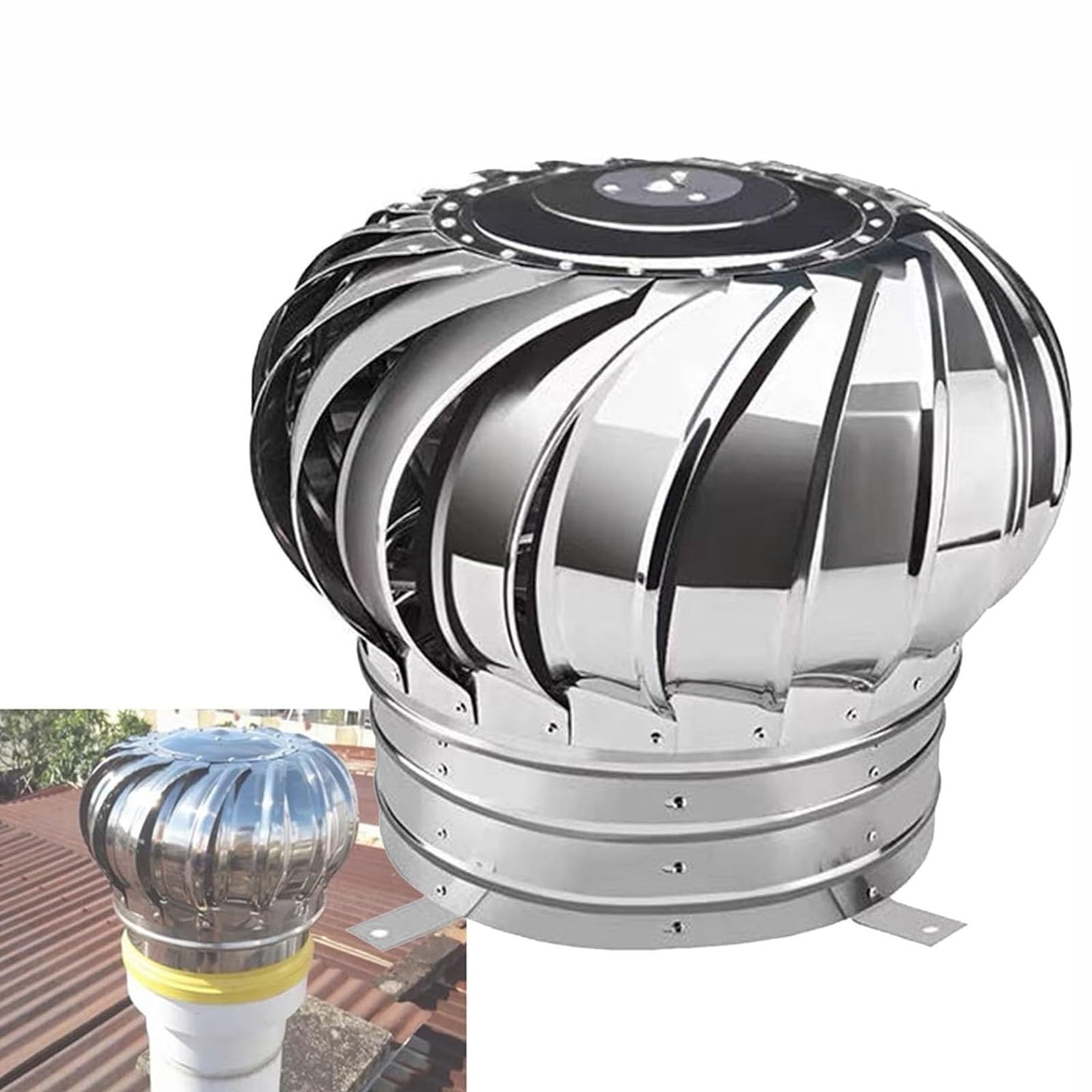 Sombrerete Chimenea Acero Inoxidable 110 160 200 250 300 400 500 mm Sombrero Extractor De Humos Giratorio Plata Antilluvia Sombrero Chimenea para Estufa Chimenea(7.9in/200mm)