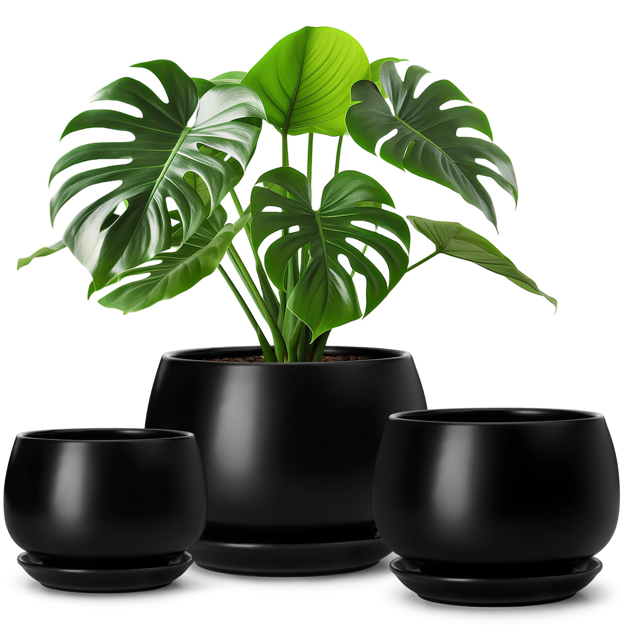 Pots de fleurs d'intérieur en céramique avec 3 tailles de drainage