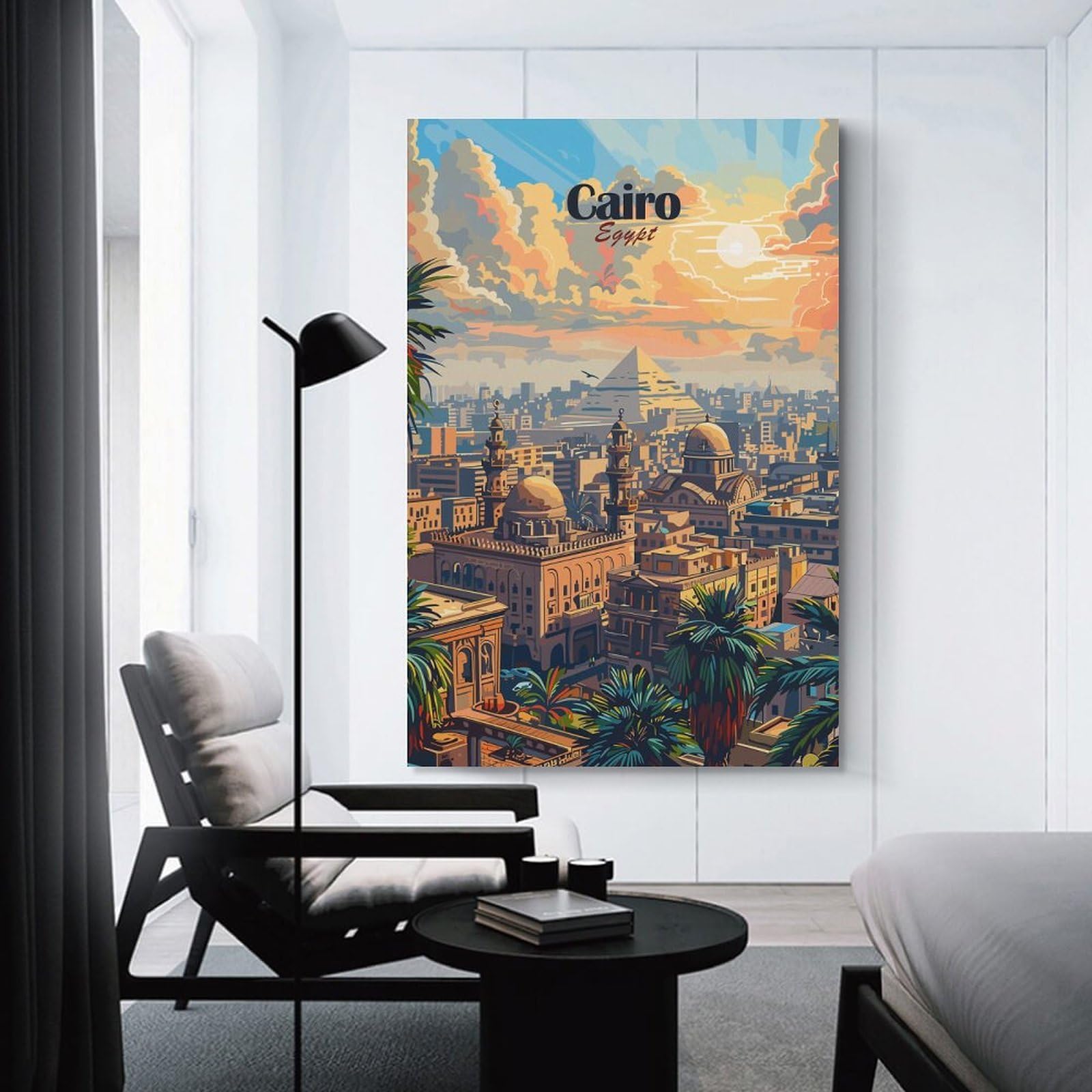 Junmoney Cairo Cityscape Decorative Wall Artwork, 24x36inch(60x90cm), for Home Lounge, Bedroom Or Reading Nook, Eye Catching Artwork for Blank Walls