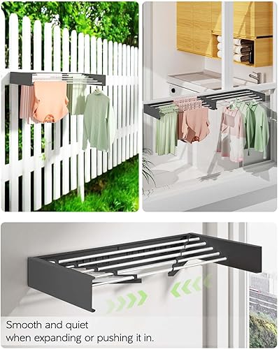 Miniatura 5 de Wall Mounted Clothes Drying Rack 32", Foldable Wall Mount Laundry Rack Folding Indoor, Drying Rack Clothing Collapsible, Hidden Space Saver with