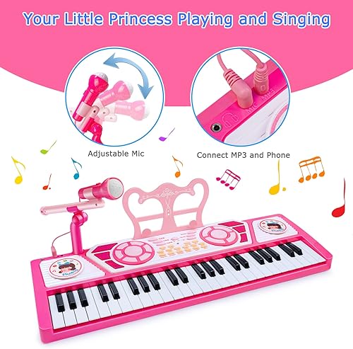 Miniatura 2 de Juguetes de piano para niños para niñas, teclado de piano portátil de 49 teclas, juguete educativo multifuncional con micrófono, regalos de