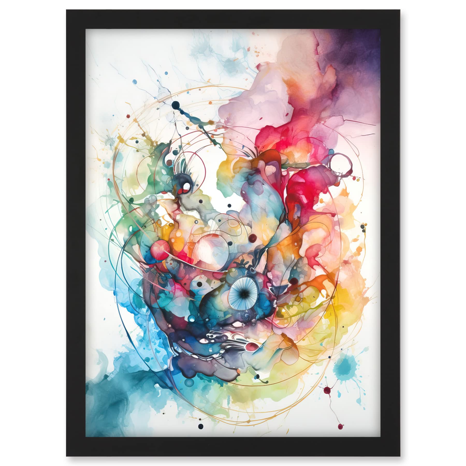 Artery8 Abstract Organic Form Multicolour Splatter Paint Art Modern Watercolour Painting Artwork Framed A3 Wall Art Print