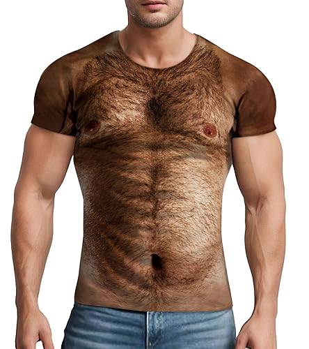 Fanient Hairy Chest for Mens T-Shirts Funny Graphics Crewneck Pattern Short Sleeve Tee Shirts - Brown Aa Chest Hair - 4X-Large