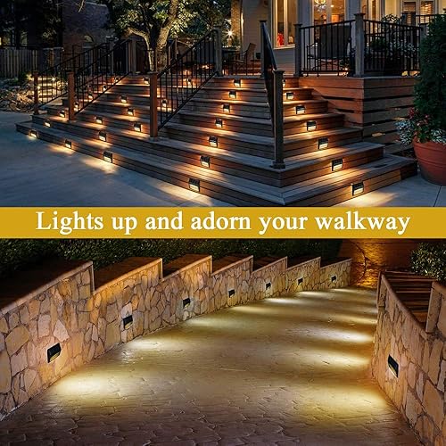 Miniatura 2 de Paquete de 8 luces solares para exteriores, luces LED solares para escalones, impermeables, color blanco cálido, encendido y apagado automático,