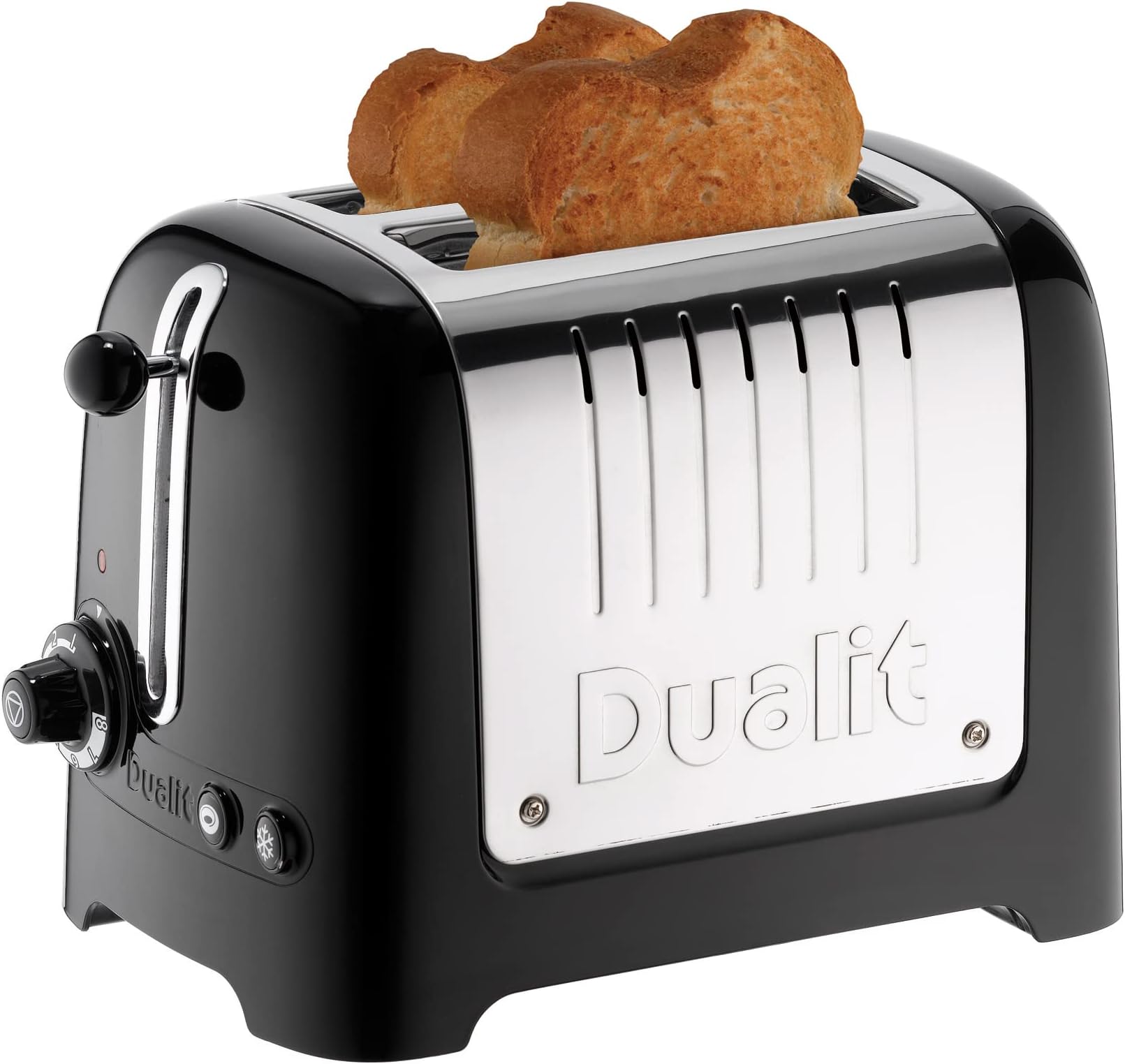 2 Slice Lite Toaster, 1.1kW Toasts 60 Slices an Hour, Polished with High Gloss Black Trim, Bagel & Defrost Settings, 36 mm Wide Slots, 26205