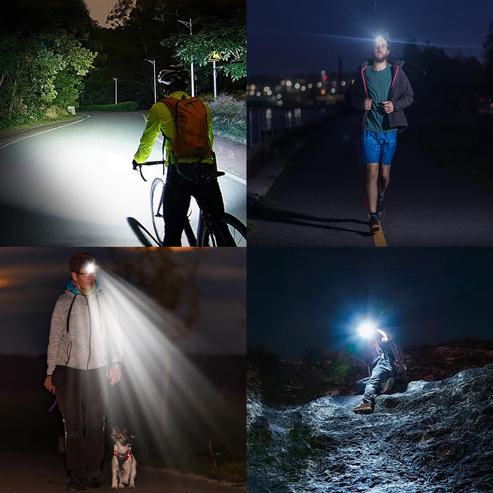 Wiederaufladbare LED-Stirnlampe, 1600 lm, versteckter USB-C-Ladescheinwerfer, wasserdichte Stirnlampe mit 3200 mAh Akku, leicht mit mehreren Modi, perfekt für Spaziergänge mit dem Hund