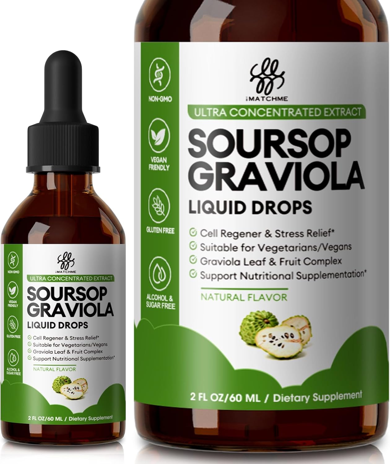 iMATCHME Soursop Graviola Liquid Drop for Cell Support & Regeneration, Immune System and Gut Health Support, Pure Soursop Bitters Liquid, High Absorption, Sugar/Gluten Free, Natural Flavor, 2 Fl Oz
