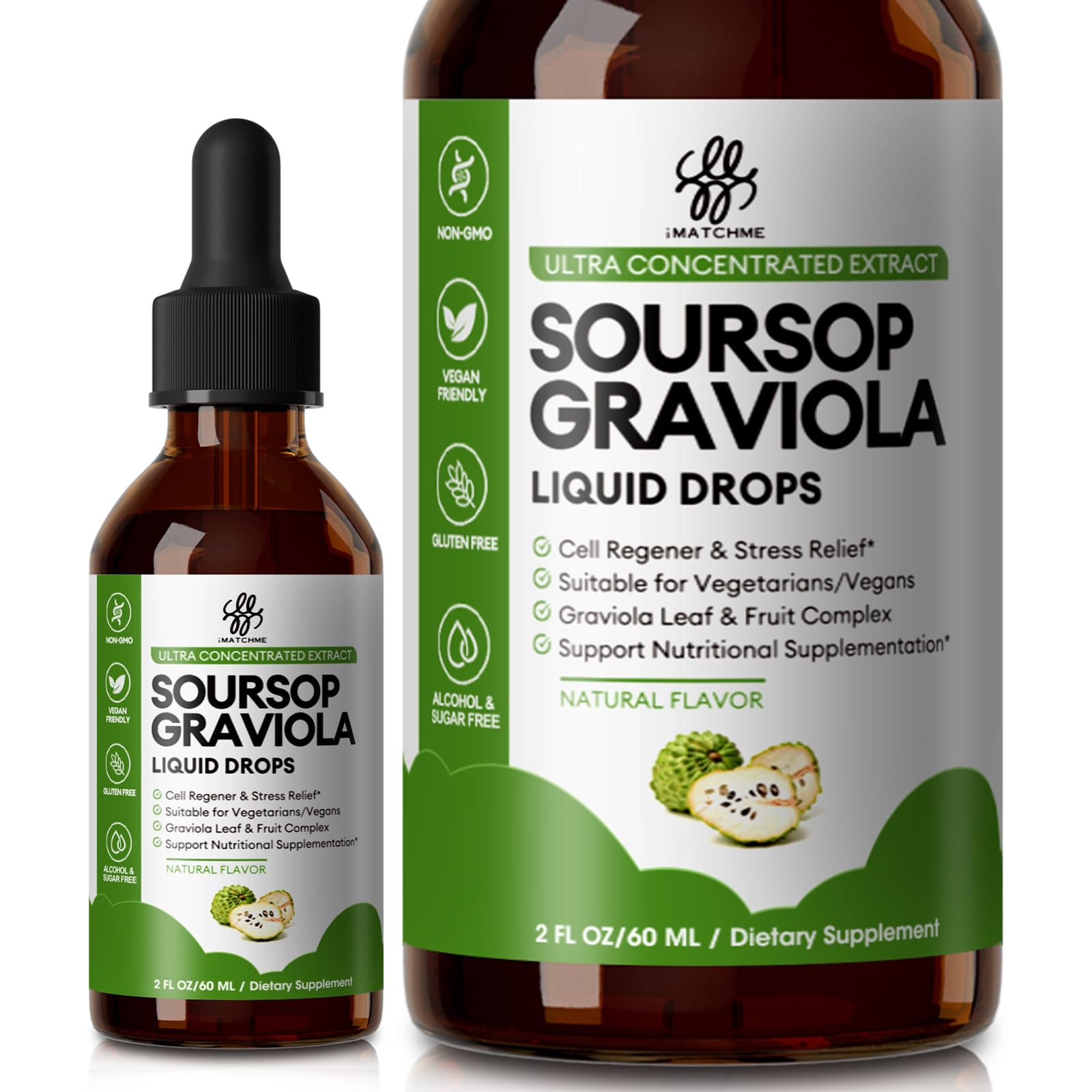 iMATCHME Soursop Graviola Liquid Drop for Cell Support & Regeneration, Immune System and Gut Health Support, Pure Soursop Bitters Liquid, High Absorption, Sugar/Gluten Free, Natural Flavor, 2 Fl OziMATCHME Soursop Graviola Liquid Drop for Cell Suppo…