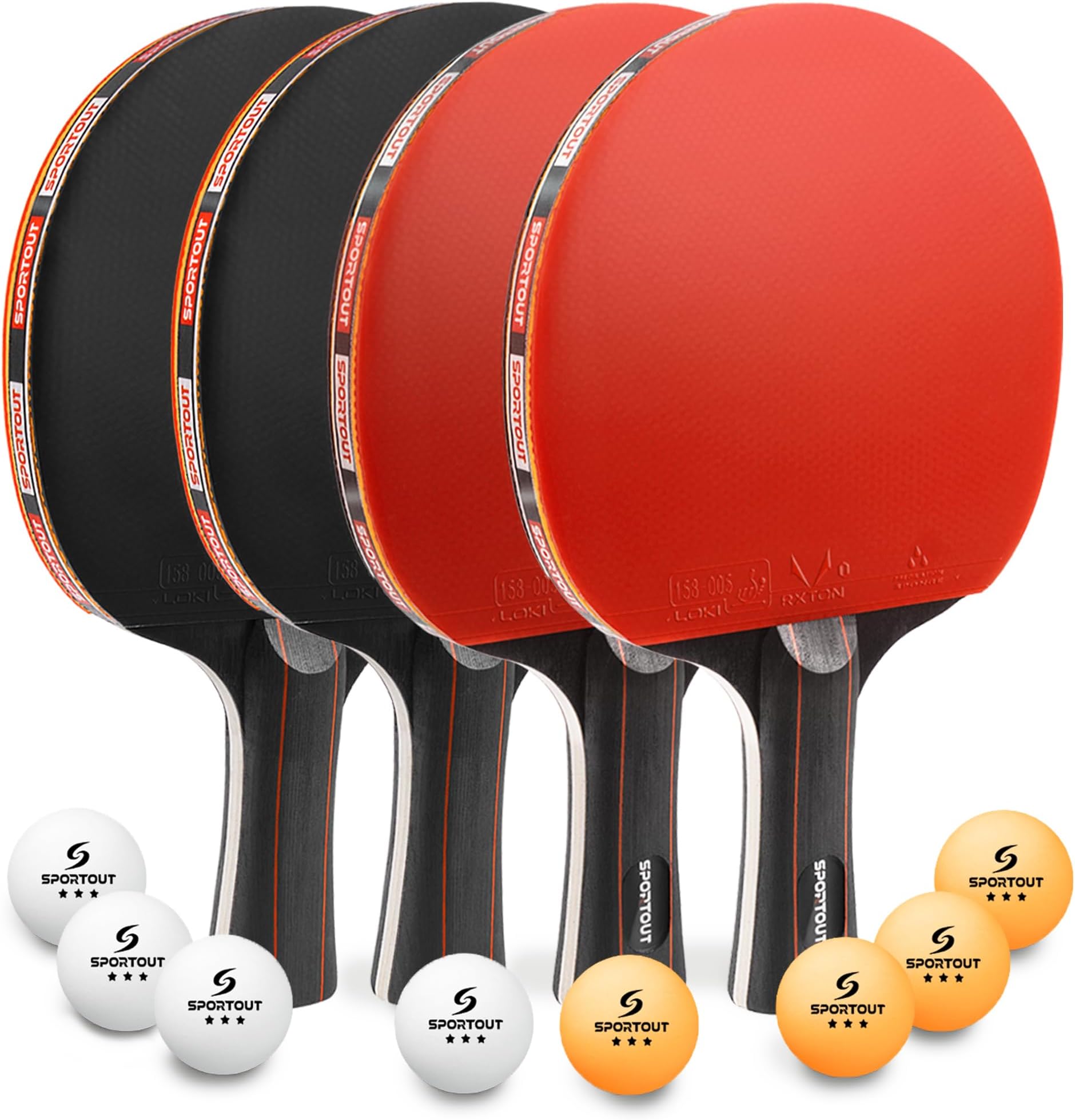 Sportout Table Tennis Bats, Portable Table Tennis Set, Ping Pong Bats for Outdoor Indoor Table Tennis Table with 3-Star Ping Pong Balls, High-Performance Paddle, Compact Storage Case (4-player set)