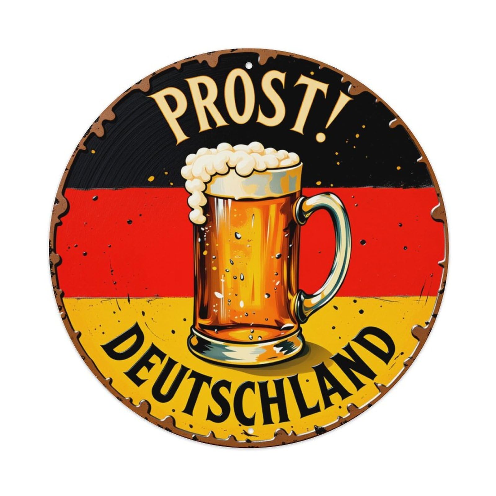 Jdfenggu Vintage Prost Germany Beer Flag Sign Retro Metal Sign Round Tin Sign, Decor Art Poster For Bar, Home, Man Cave, Kitchen, Laundry Room Gift 8X8inch