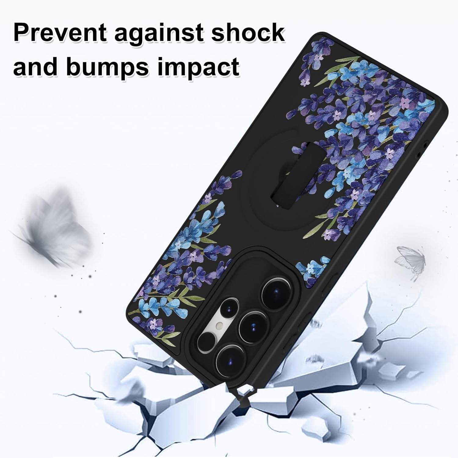 Gukalong Magnetic Phone Case for Samsung Galaxy S25 Ultra 6.9 Inch (Compatible with MagSafe) Lavender Purple Floral Flower Slim Phone Cover with Stand Shockproof Protective Kickstand Case for Women - Image 3