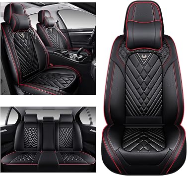 Full Set Seat Covers for Mazda 3 2004-2026, Black-Red | Deluxe, comfortable leather, full coverage, waterproof, non-slip, wear/scratch resistant, for daily commuting
