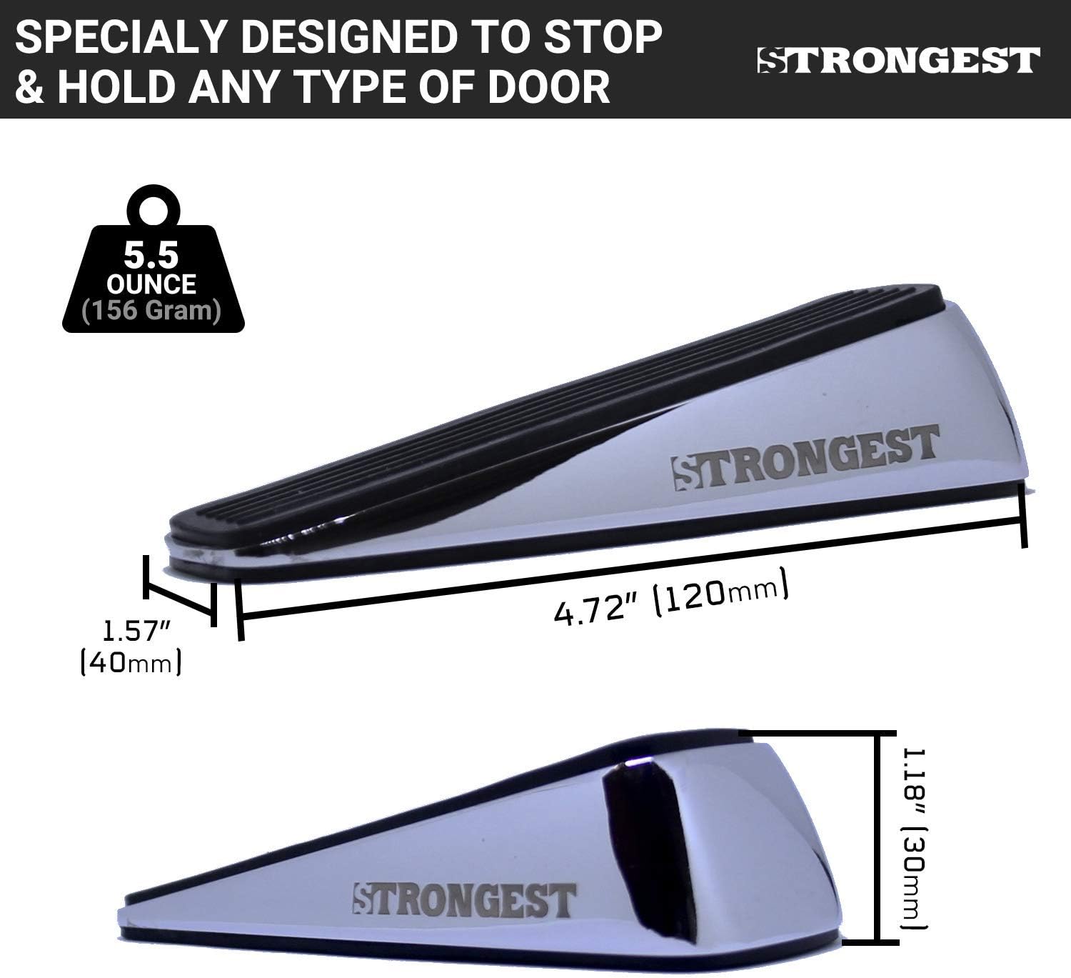 Super Sale 🛒 Strongest Door Stopper, Heavy Duty Door Stop Wedge Made of Premium Quality Zinc and Rubber Suits Any Door, Any Floor. Set of 2 Plus Bonus Self Adhesive Wall Protectors