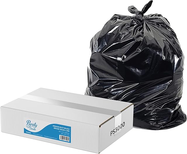 Blake & White PS3000 Purely Smile Standard Black Sacks/Bin Bag Liners Medium Duty | 18X29X33 | Case of 200