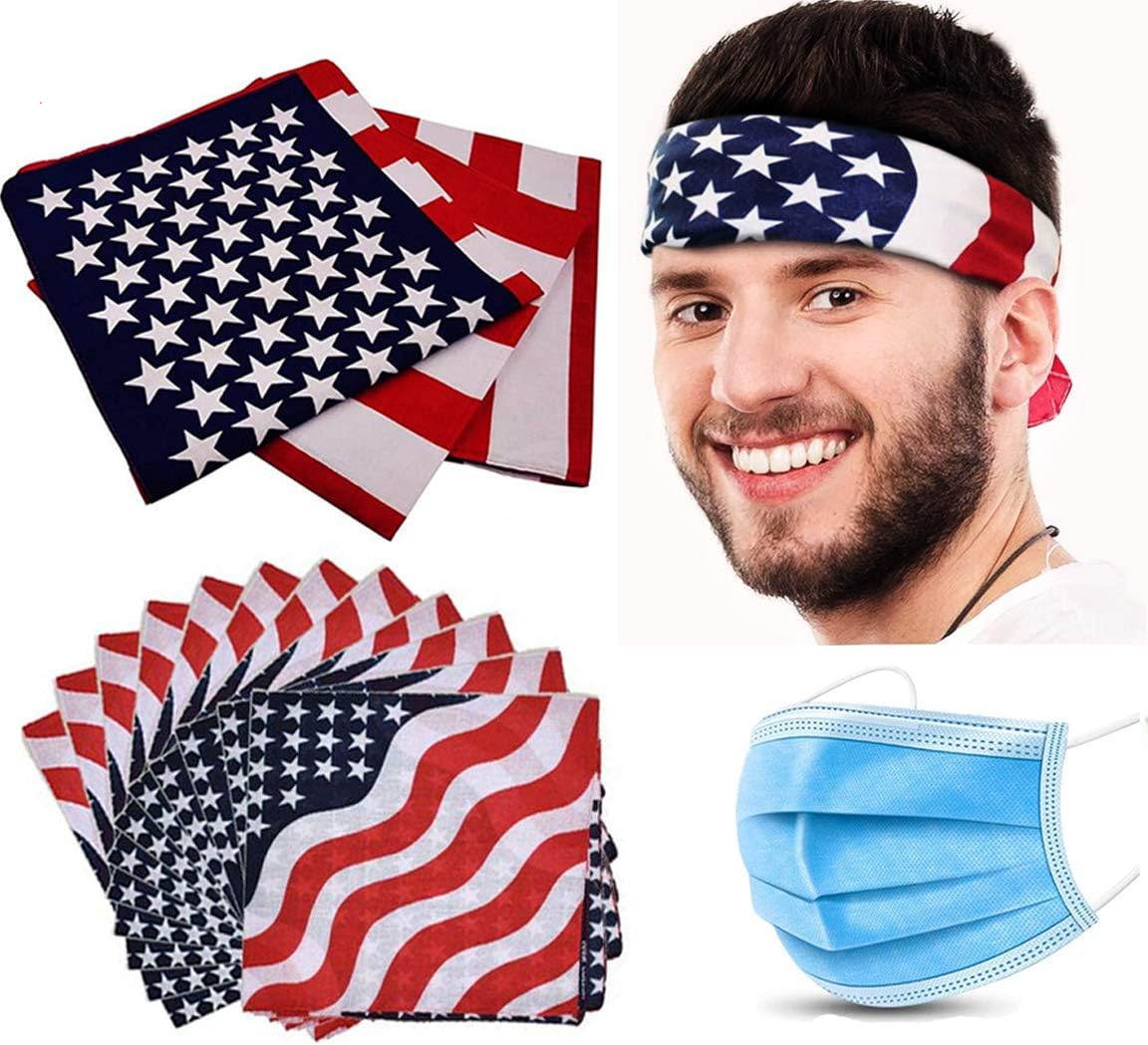 6Pcs American Flag Bandanas 100 Cotton, Donald Trump 2020" Keep America Great