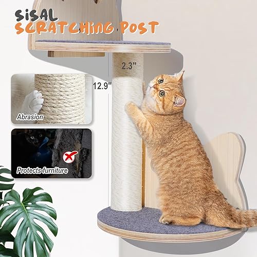 Miniatura 3 de Topmart Juego de muebles de pared para gatos poste rascador de sisal, hamaca y escalones
