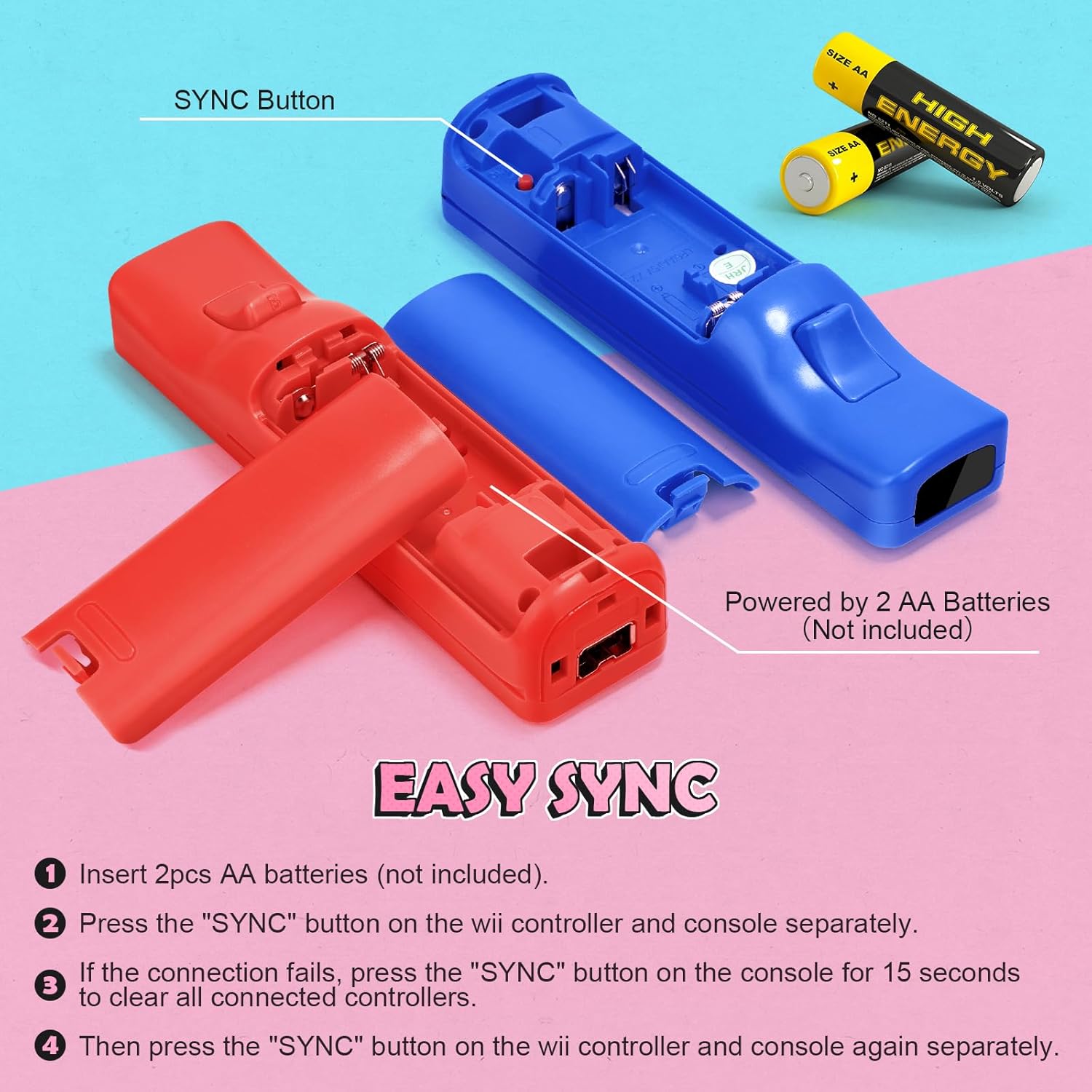 Wii Controller 2 Pack, Wii Remote Controller and Nunchuck Joystick with Silicone Case and Wrist Strap for Holiday (Red and Dark Blue) - Image 4