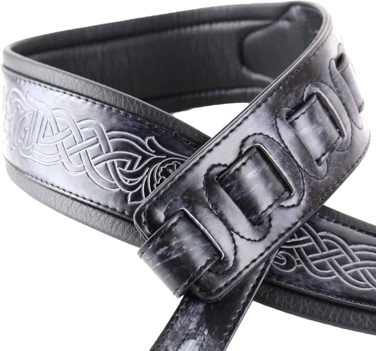 Walker & Williams GB-182 Handmade Cobalt Black Brushed Padded Guitar Strap With Celtic Braid Design For Acoustic, Electric, And Bass Guitars