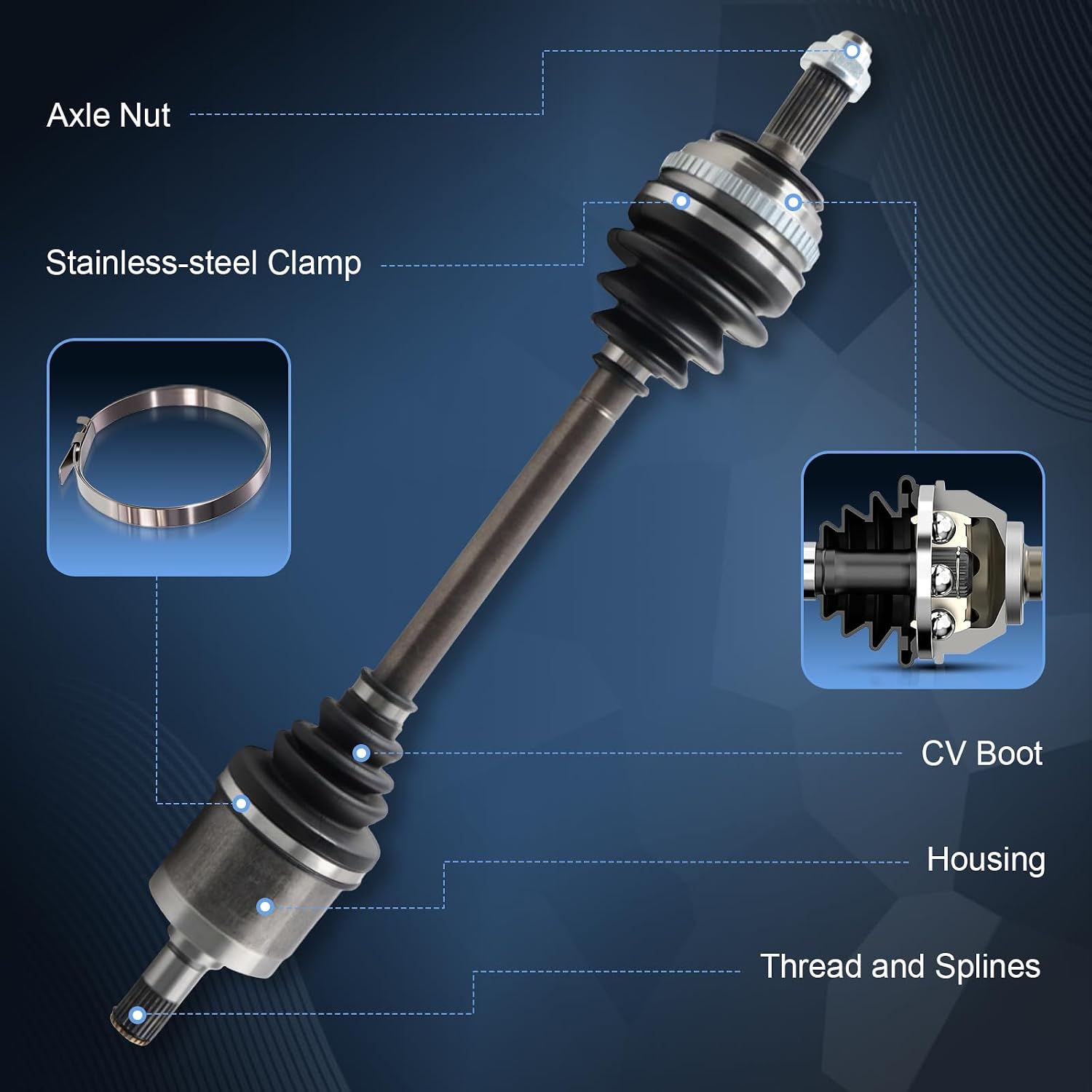 ODM Front Right CV Axle Shaft Fit For Honda 2001-2005 Civic L4 1.7L, 2001-2005 Civic L4 1.7L Coupe, for Acura 2001-2005 EL L4 1.7L, 664189, HO-8-8635A, Passenger Side CV Axle