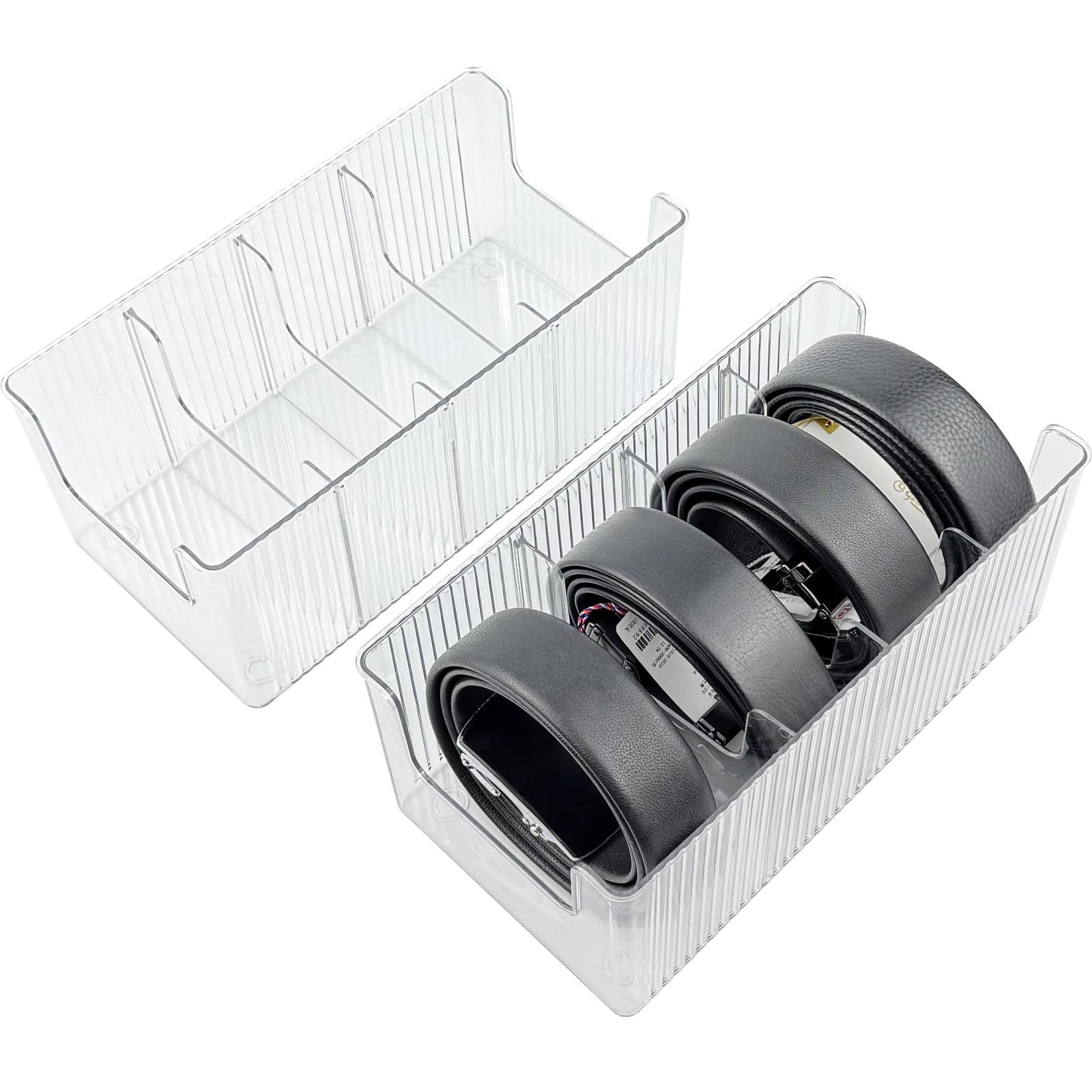 Neehows Belt Organizer, 2 Pack Clear Belt Bow Tie Storage Case for Closet Drawer, 4-Compartment Durable Belt Display Holder for Men Women Home