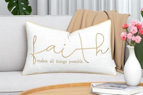 Miniatura 7 de Rudransha Faith Sentiment - Funda de almohada decorativa bordada, decoración para el nuevo hogar, sofá, silla, 12 x 20 pulgadas, azul marino
