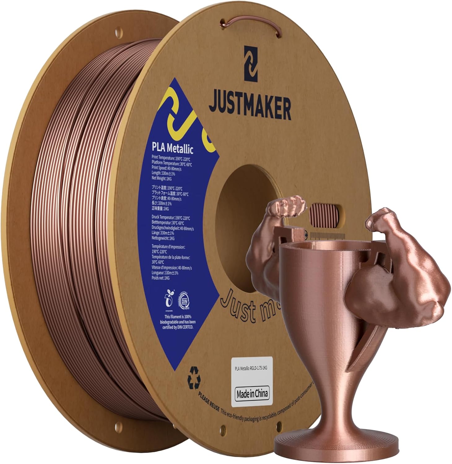 PLA Metallic Finish 3D Printer Filament, Metallic Shining Filament Without Paint, Dimensional Accuracy +/-0.03mm, 1.75mm, Upgrade Cardboard Spool,Fit Most FDM Printer, 1 kg, Rose Gold