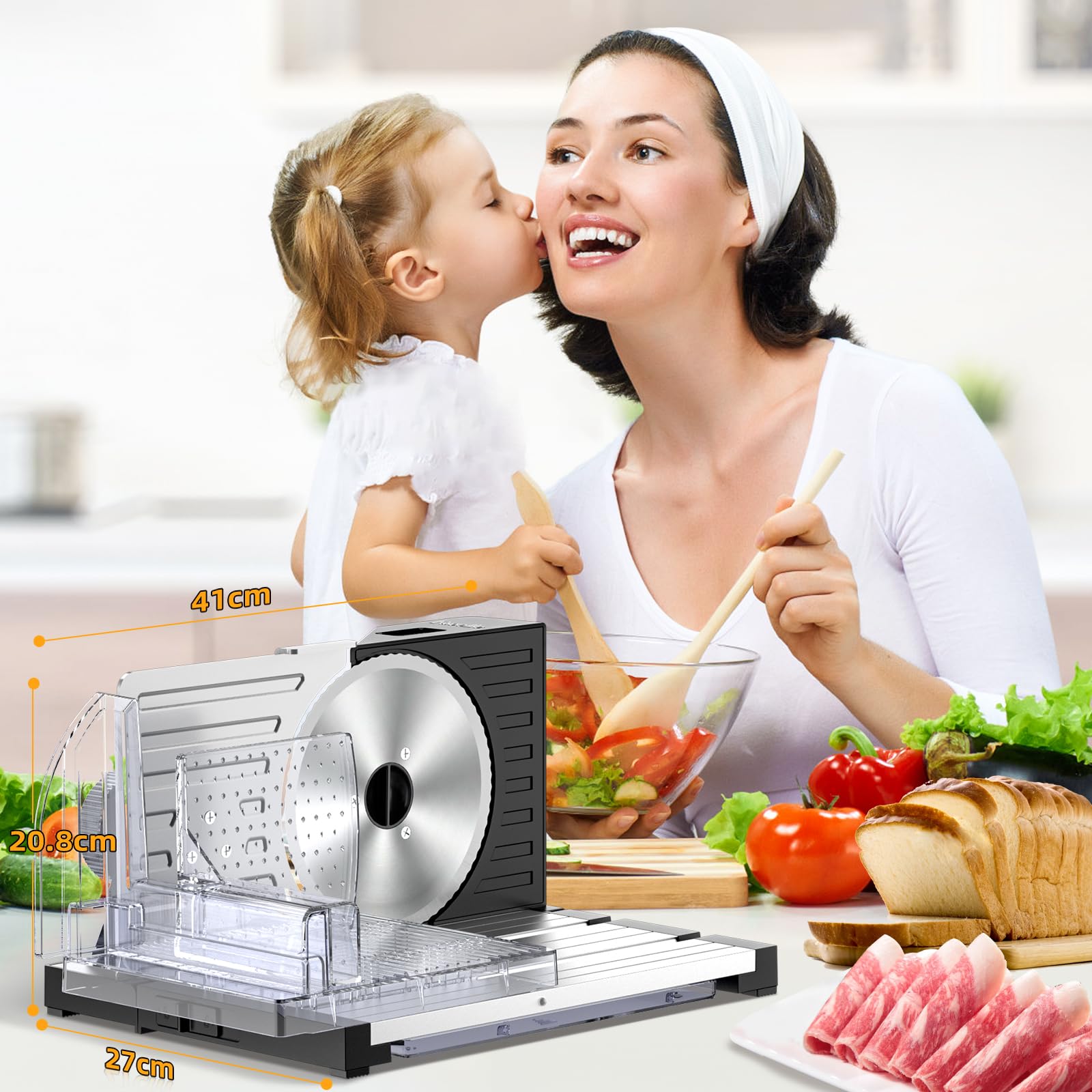 Allesschneider für Brot, Aufschnitt oder Käse,Brotschneidemaschine,einstellbar 0-18mm,platzsparend klappbar,BPA frei,mit Sicherheitsschalter,160 Watt