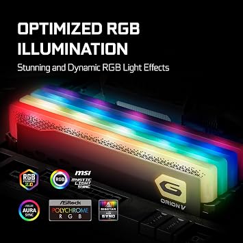 GEIL ORION V RGB GAVSG516GB5200C38BSC 16GB DDR5 5200MHz CL38, XMP 3.0, On-Die ECC & PMIC, RGB Aydınlatma, Alüminyum Soğutucu, Gri