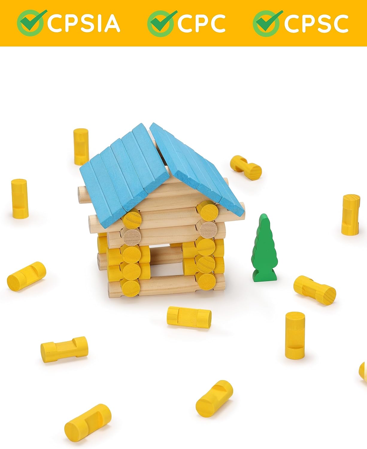 SainSmart Jr. Wooden Logs Set - 229 PCS Classic Building Toy for Kids, Pet Vet Log Kits Compatible with Lincoln Logs, Ages 3+