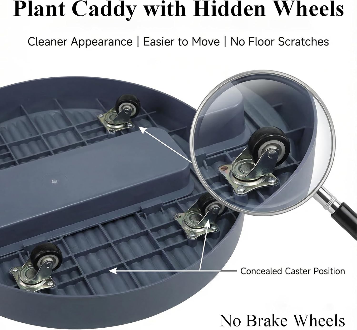 3 Pack 14 Inch Plant Caddy with Hidden Wheels and Water Tray Rolling Plant Stand with Wheels Heavy Duty Plant Dolly Roller Base with Wheels Round Flower Pot Rack Holder Planter Trolley Tray, Gray