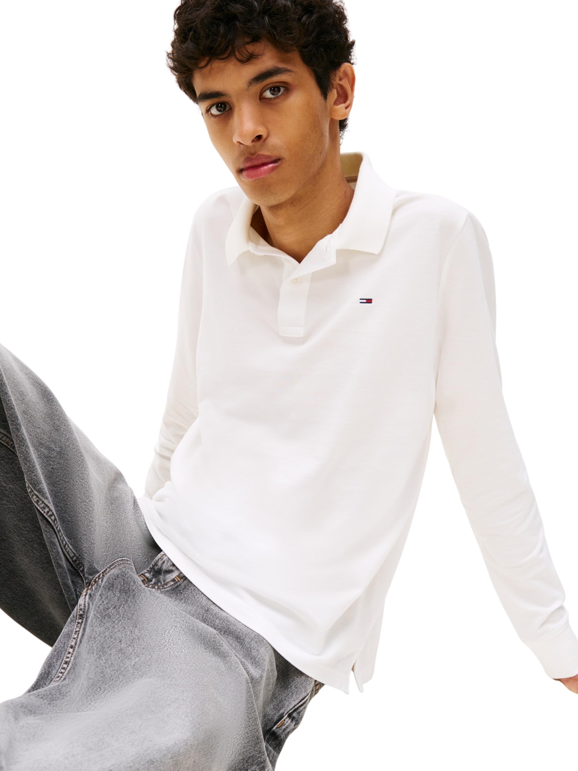 Tommy Jeans Uomo Maglietta Polo Maniche Lunghe Slim Packet in Cotone