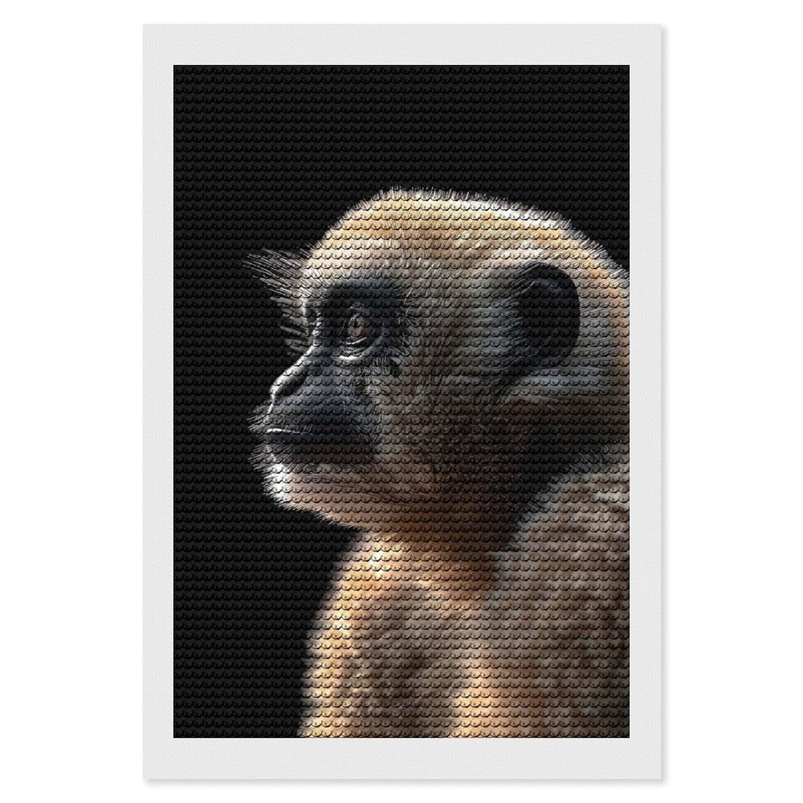 Junmoney Gibbon Diamond Painting Canvas Set 8"x12", for Beginners, Complete Accessories, Christmas Gift, Modern Decor