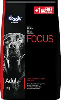 Drools Focus Adult Super Premium Dry Dog Food, 12 kg (+1kg Free Inside) Total 13 Kg Pack | Chicken Flavour | Healthy Diges...