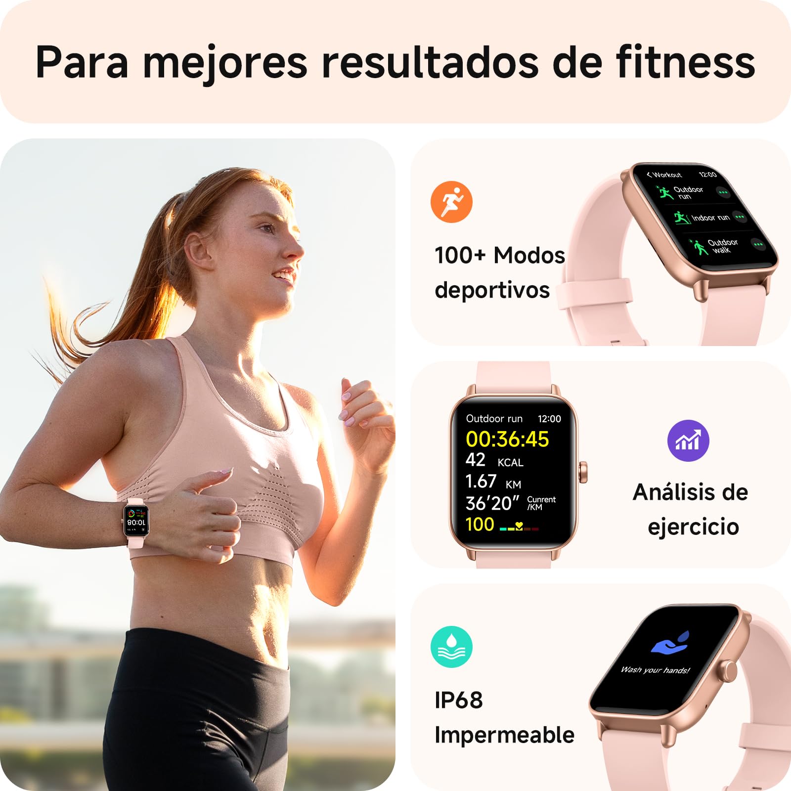 aeac Reloj Inteligente Mujer con Llamadas,Whatsapp Notificaciones, 1.8" Smartwatch Mujer y Voz de Alexa,120+ Modos Deportes IP68 SpO2/Pulsómetro/Monitor de Sueño Relojes para iPhone Android