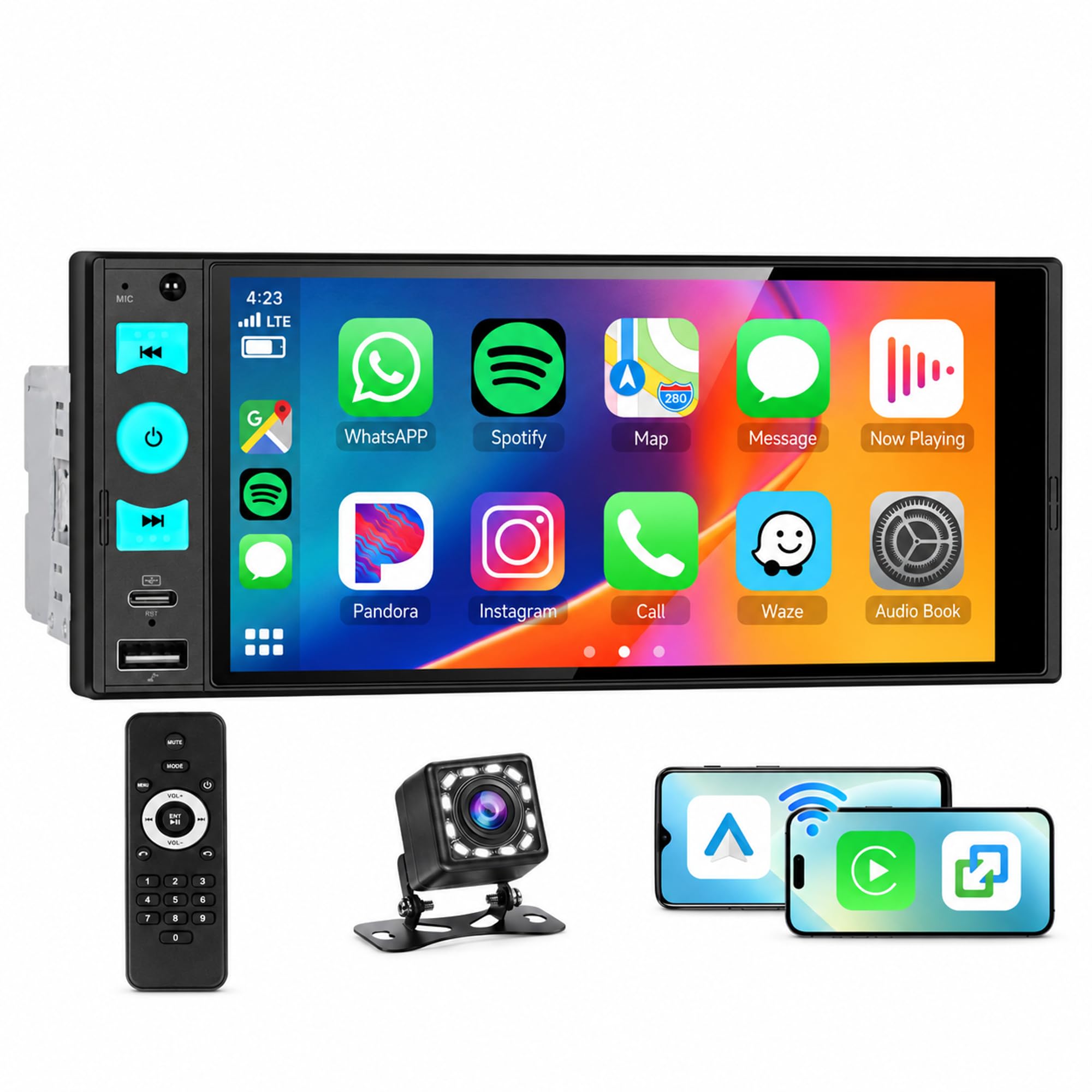 Amazon.co.jp: Hodozzy 1 DINカーラジオ ワイヤレスCarPlay/Android