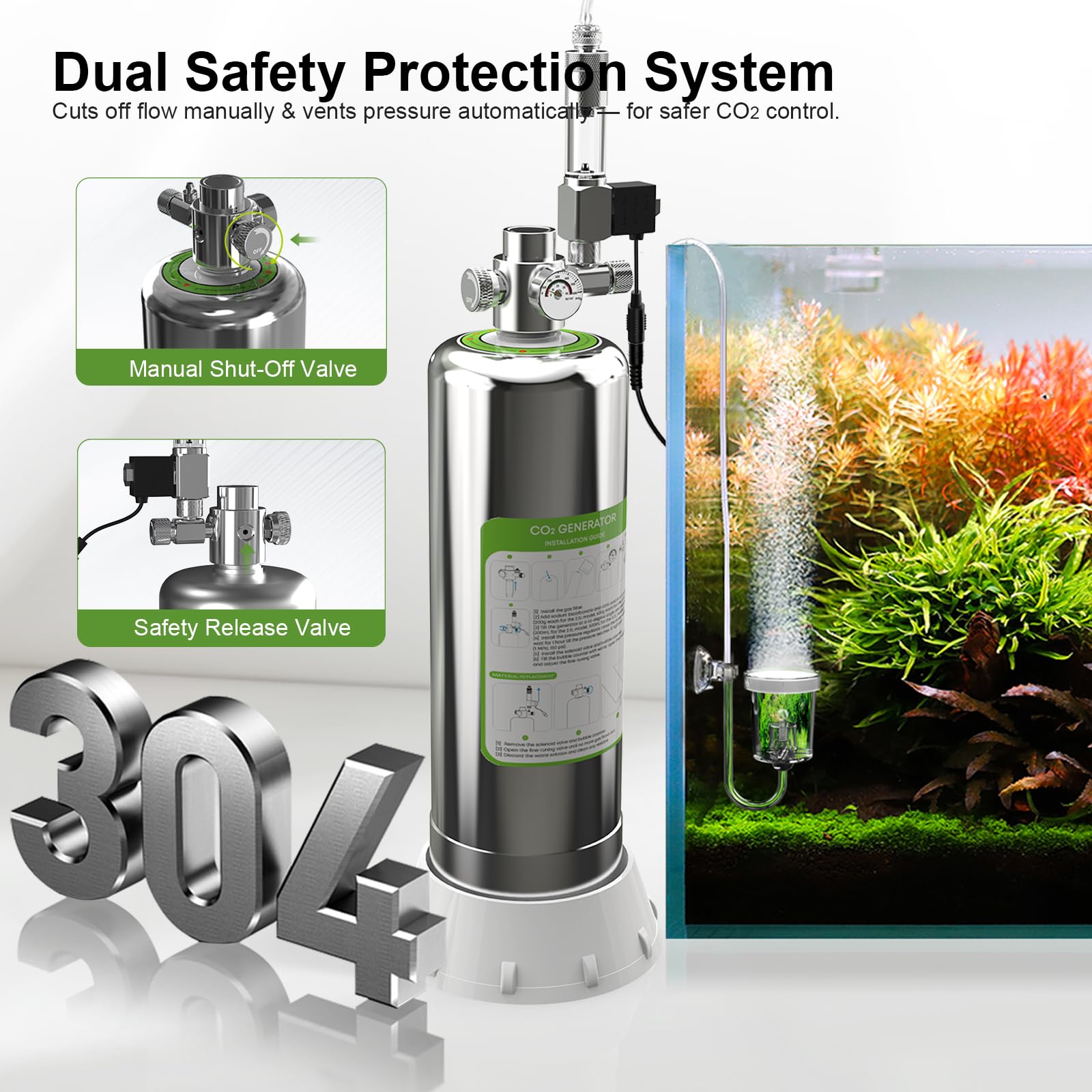 FZONE Upgraded 2.5L Generatore CO₂ Acquario Kit Sistema CO₂ Acquario | Aquarium CO2 Generato con regolatore e valvola ad ago per Acquario Piante Serbatoi (with solenoid)