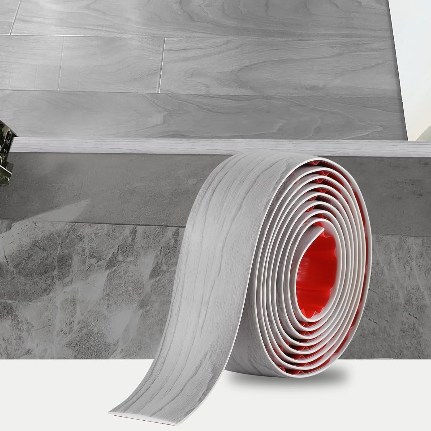 20M PVC Floor Transition Strip Laminate Floor Cover Strips Self Adhesive PVC Floor Door Divider Strip Flat Laminate Profile Flooring Edge Trim Joining Strip Door Bar(5cm,White Grey Wood Grain)