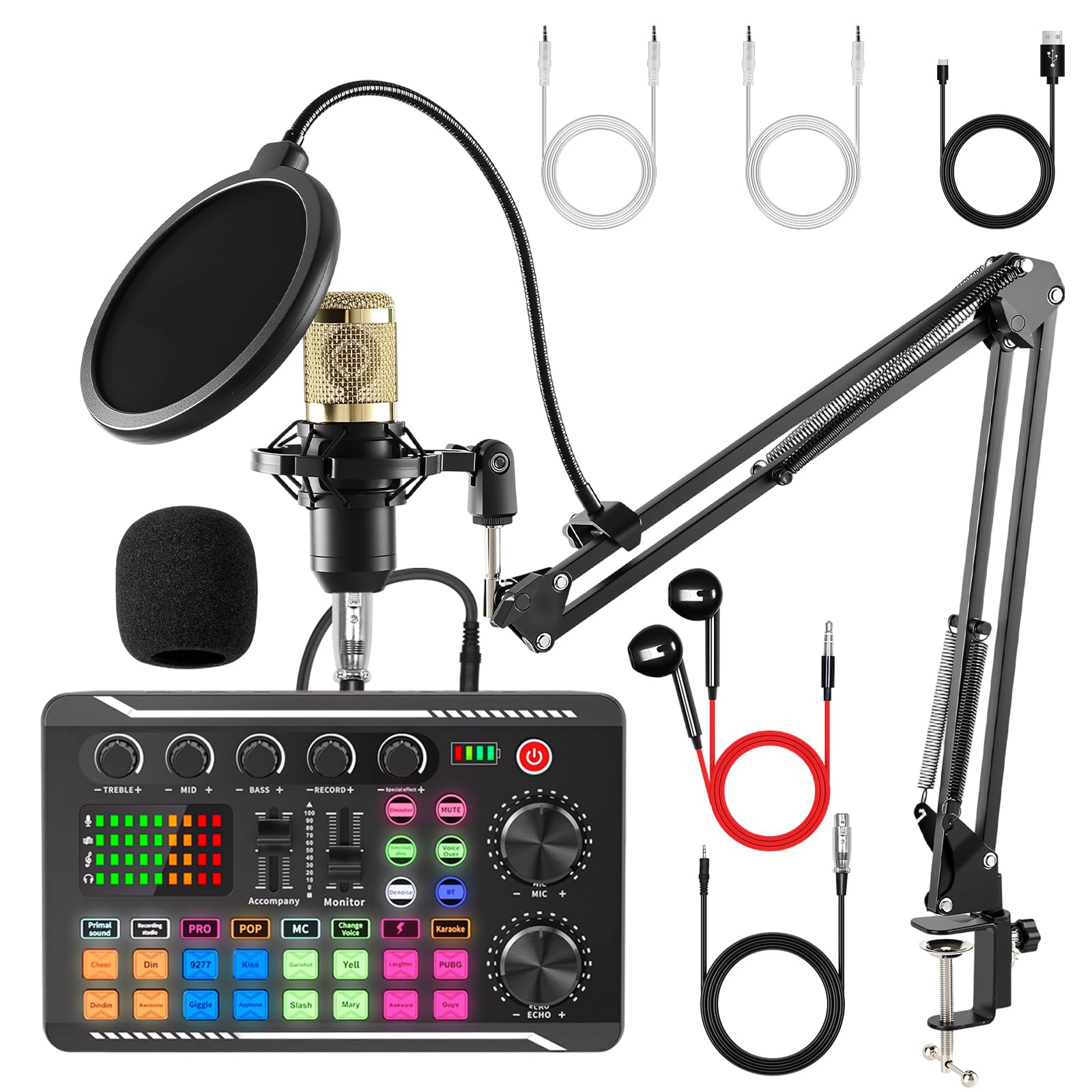 Podcast Equipment Bundle, F998 Audio Mixer with BM-800 Microphone