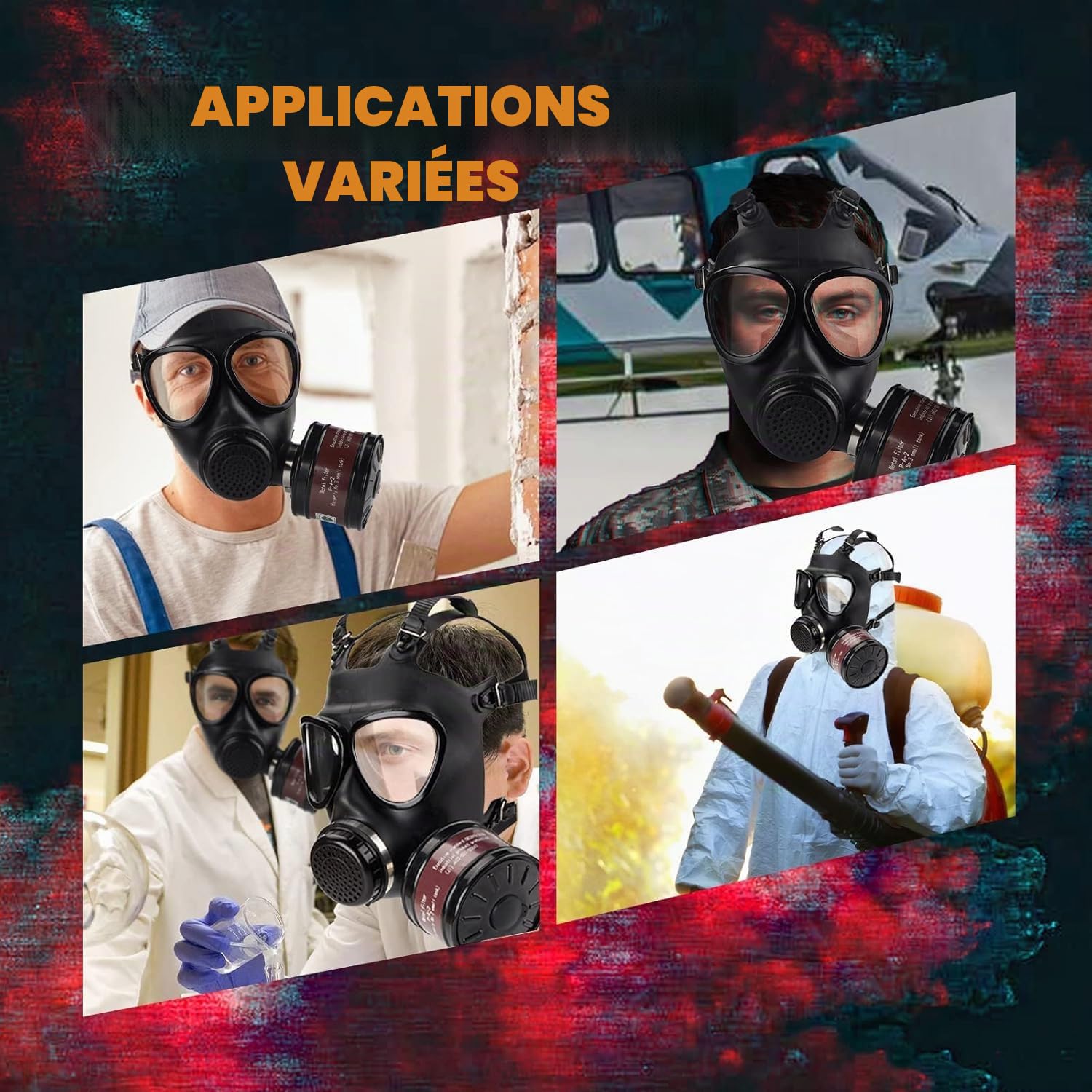 Masque à gaz avec filtre, masque respiratoire réutilisable et anti-poussière pour ponçage, travaux de construction, peinture en aérosol, produits chimiques, coupe, polissage à la machine