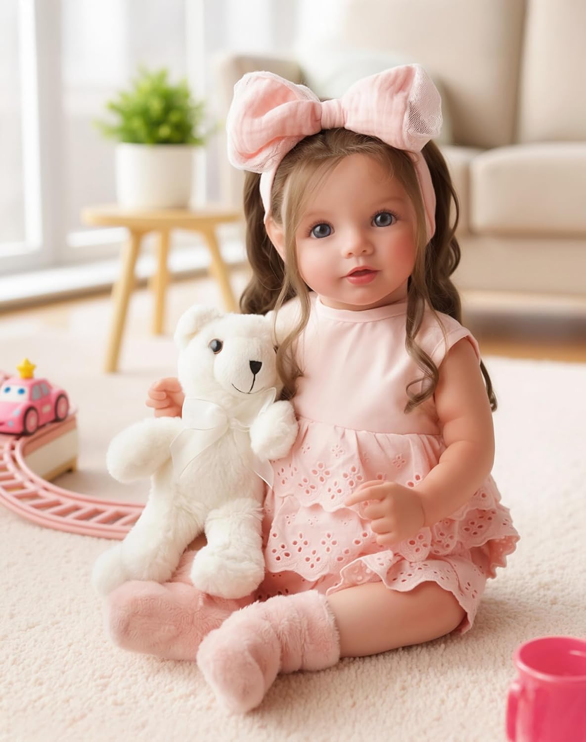 BABESIDE Lifelike Reborn Baby Dolls Dara - 20 Inch Realistic-Newborn Baby Doll Vinyl Full Body Brown Hair Girl Handmade Real Life Baby Dolls with Clothes and Toy Accessories Gift for Kids Age 3+