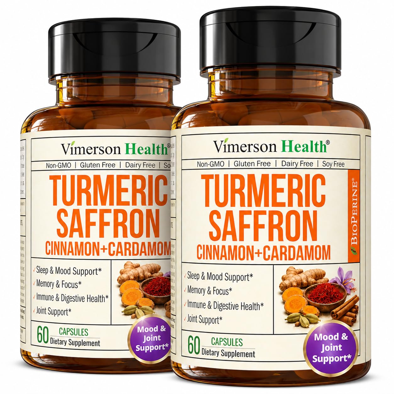 Saffron Supplements Saffron Extract 89mg + 1000mg Turmeric Curcumin 2-Pack 60 Count (Pack of 2)