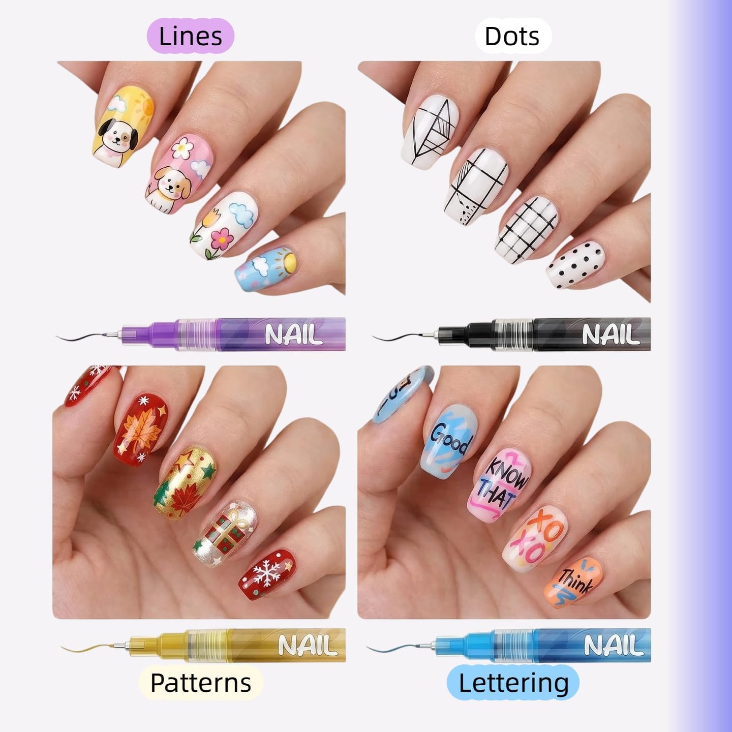 Nail Art Pens Set, Nail Art Marker for Nail Art 12 Colors with Fine Tip, DIY Nail Art Pens for Painting Nails, Water-based Quick Dry DIY Nail Paint Pens for Adults Girls