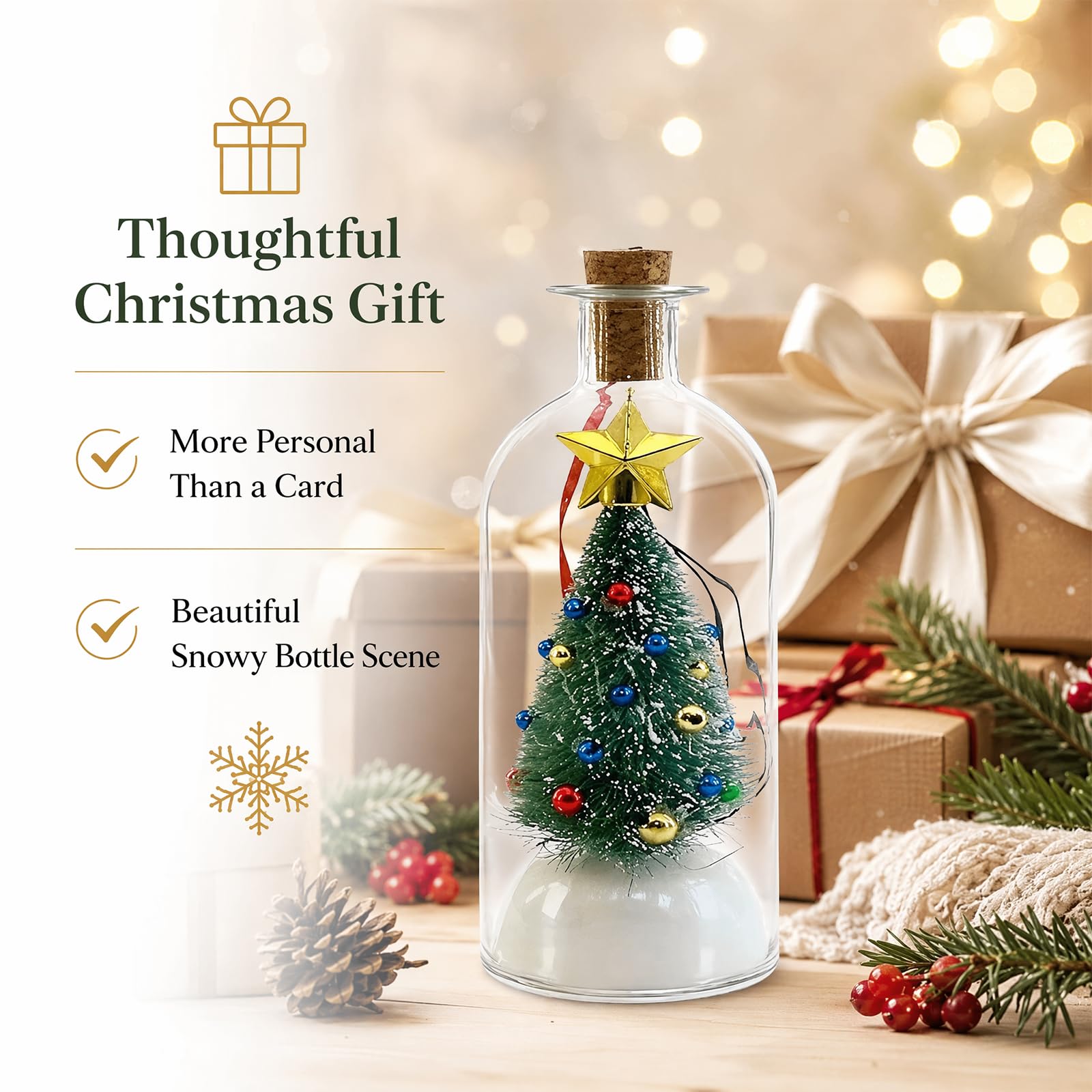 Generic Christmas Bottle Ornament with Registrable Message | Resin memory keepsake: voice message playback, personalized holiday memories, meaningful family gifts