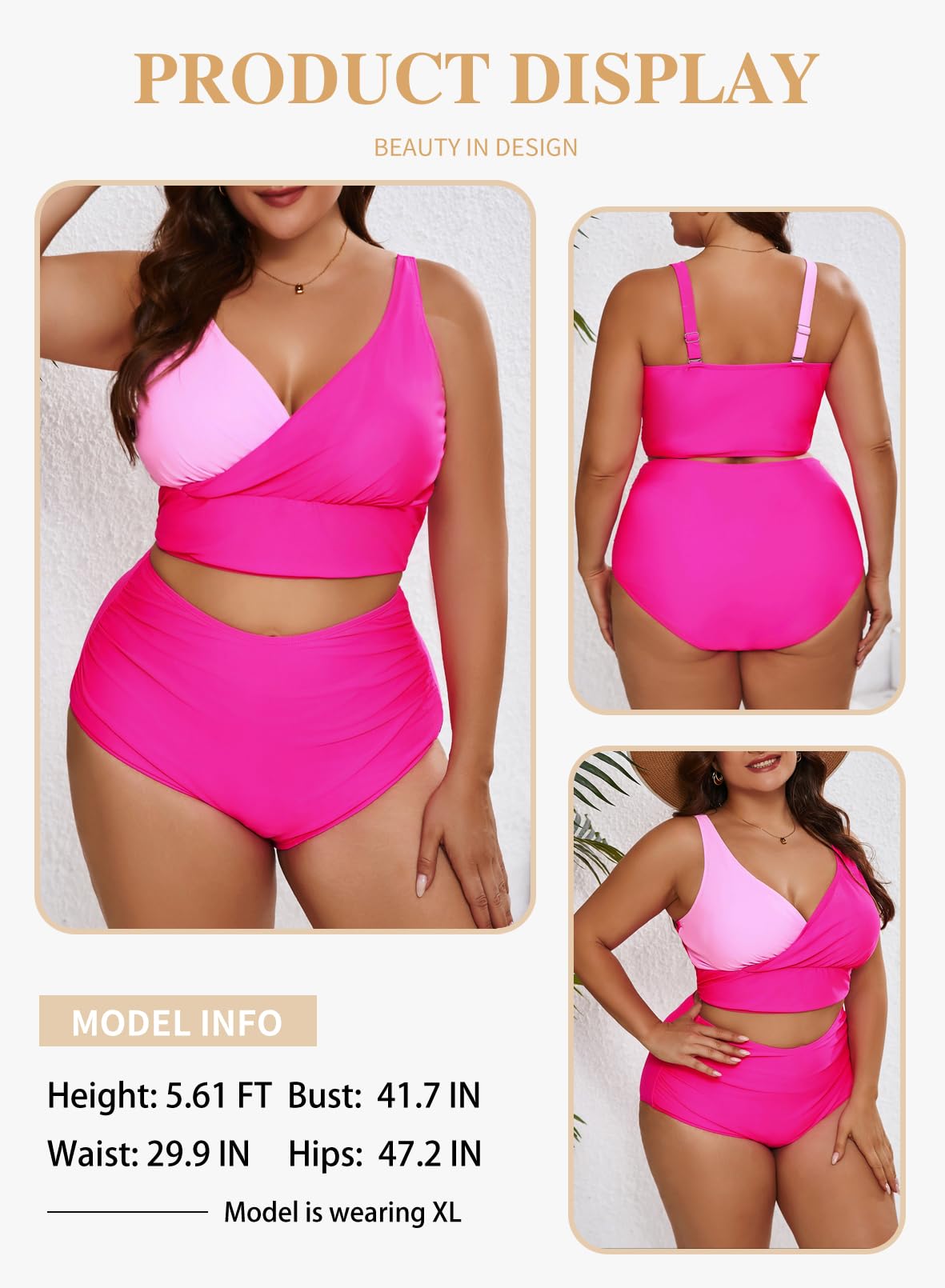 Eytino Womens Plus Size Bikini Sets High Waisted V Neck Bahting Suits Two Piece Color Block Swimsuits(1X-5X)