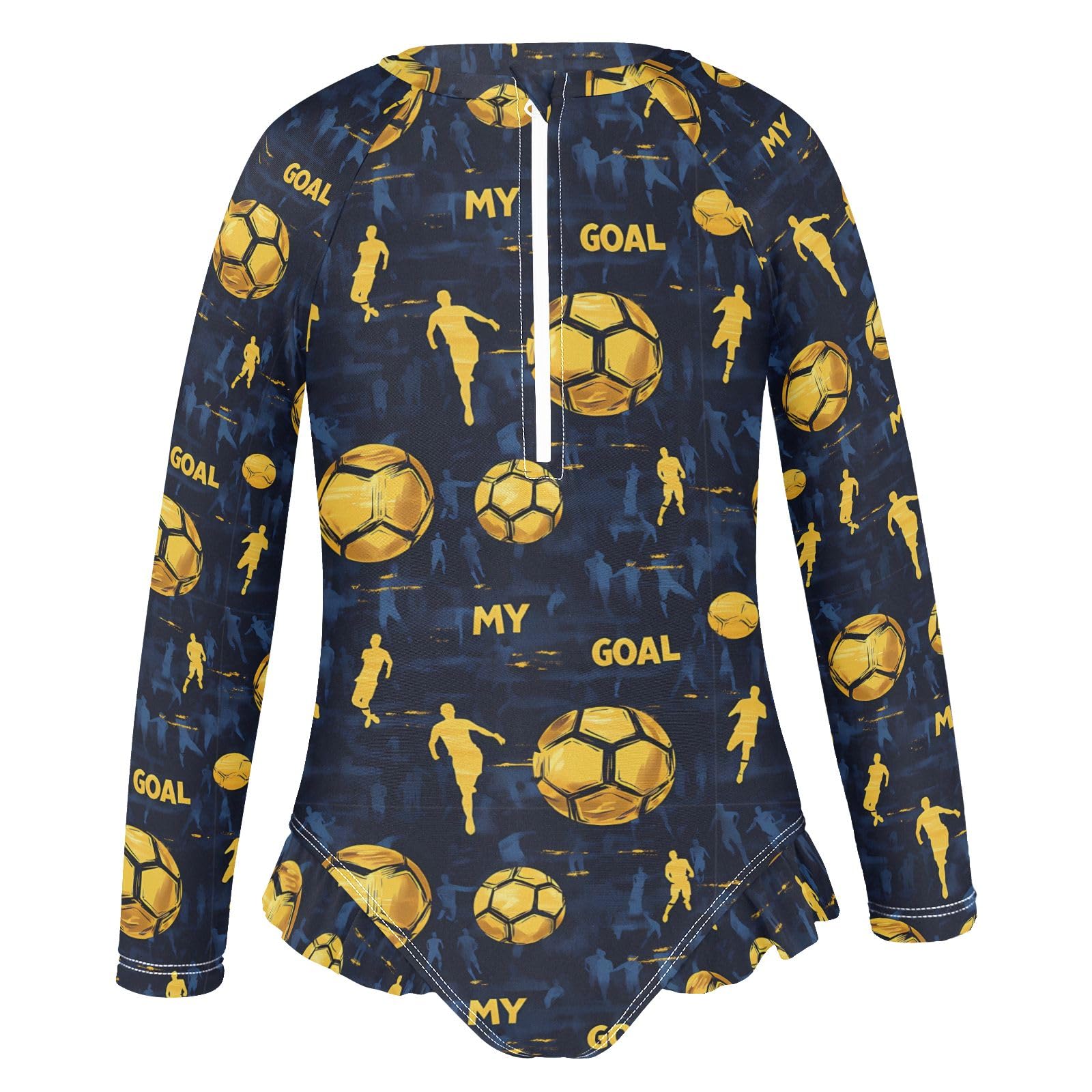 ALAZA Swimsuit for Girls Long Sleeve Rashguard Bathing Suit Golden Football Quick Dry 4T