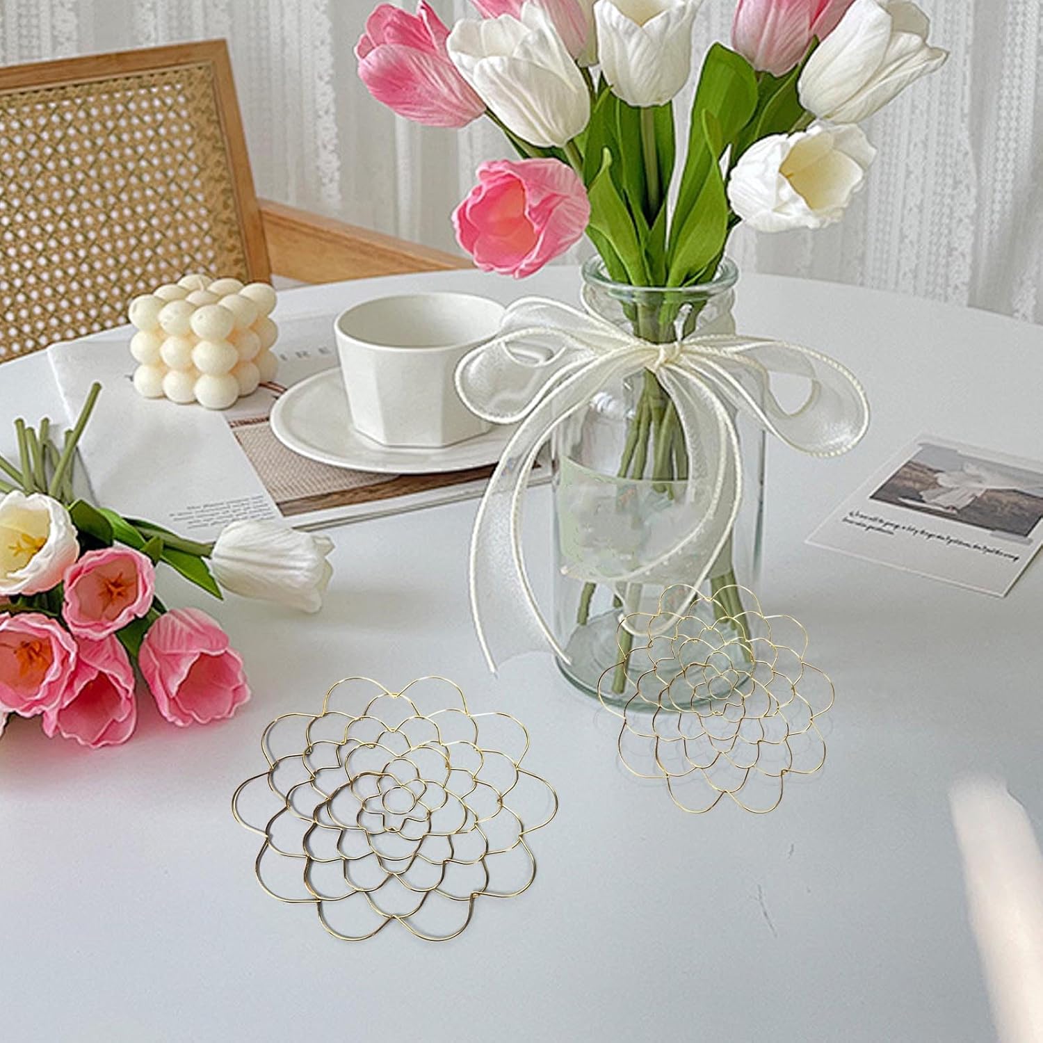 Flower Grid for Vase, 6Pcs 3-Sizes Floral Grid Holder Flowers Frog Tools Wire for Vase, Flower Stem Holders Bouquets Plant Fixation for Home