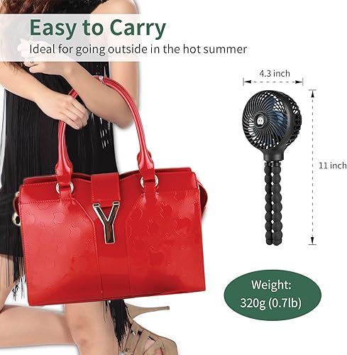 Miniatura 7 de snawowo Mini ventilador portátil personal de mano, ventilador de cochecito de bebé, ventilador de asiento de automóvil, alimentado por USB o