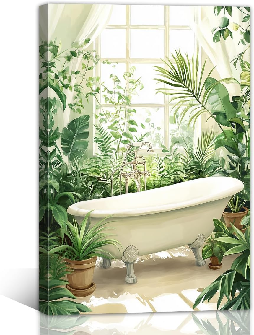 Pink Flowers Bathtub Wall Art Flowers Picture for Bathroom Wall Decor Floral Botanical Painting Prints for Living Room Framed Decor(Artwork-1,12x18inch (30x45cm))