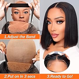 AISI Glueless Bob Wig Human Hair Pre Plucked Short Straight Bob Wigs for Black Women Pre Cut 4x4 Lace Closure HD Transparent Glueless Lace Front Wigs Human Hair 180% Density 12 Inch
